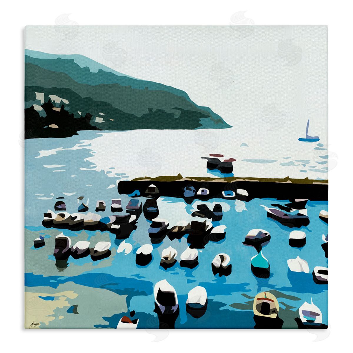 Beth Ann Lawson Boating Docks at Lake Soft Edge Nautical Landscape Canvas Wall Art