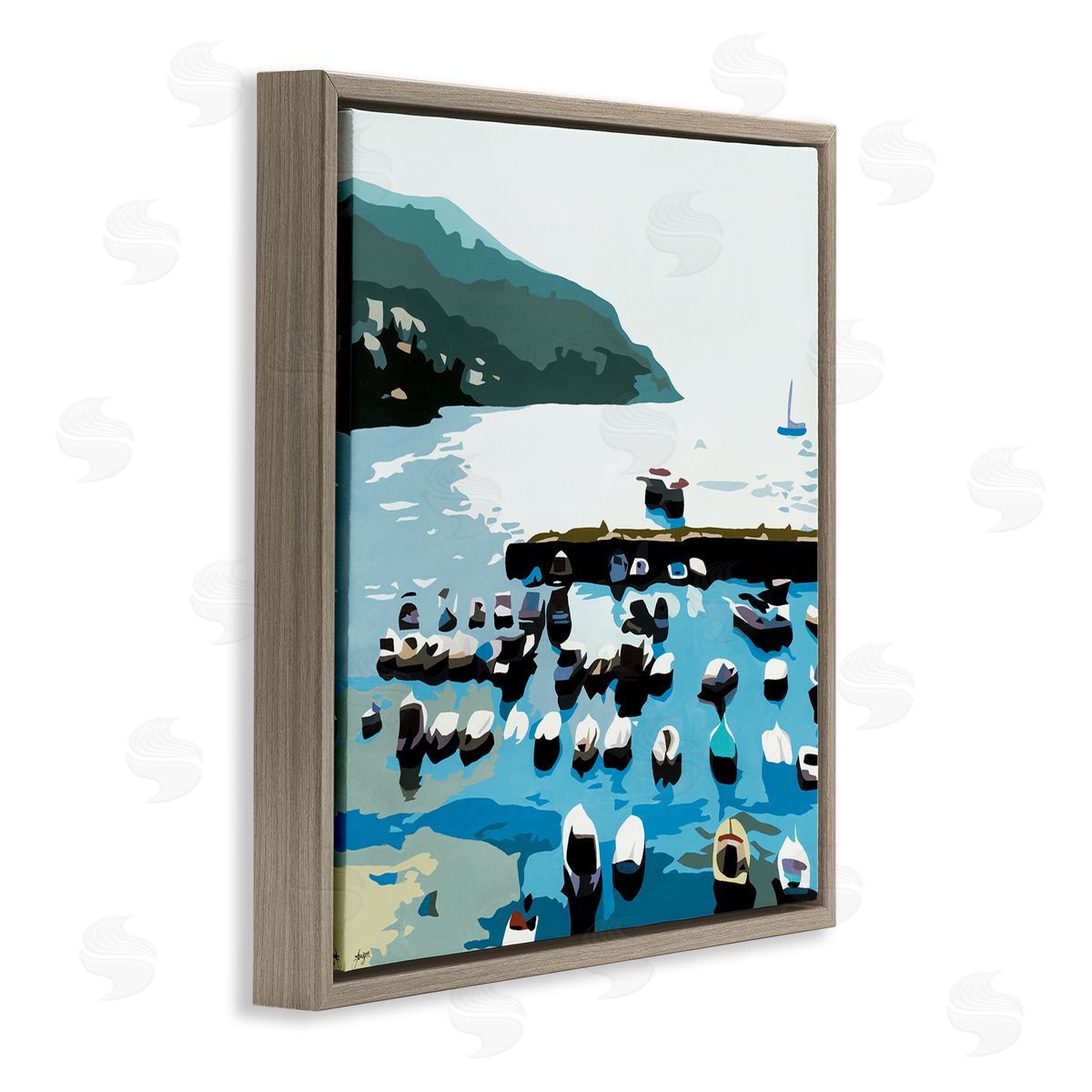 Beth Ann Lawson Boating Docks at Lake Soft Edge Nautical Landscape Brown Floater Frame Canvas Art
