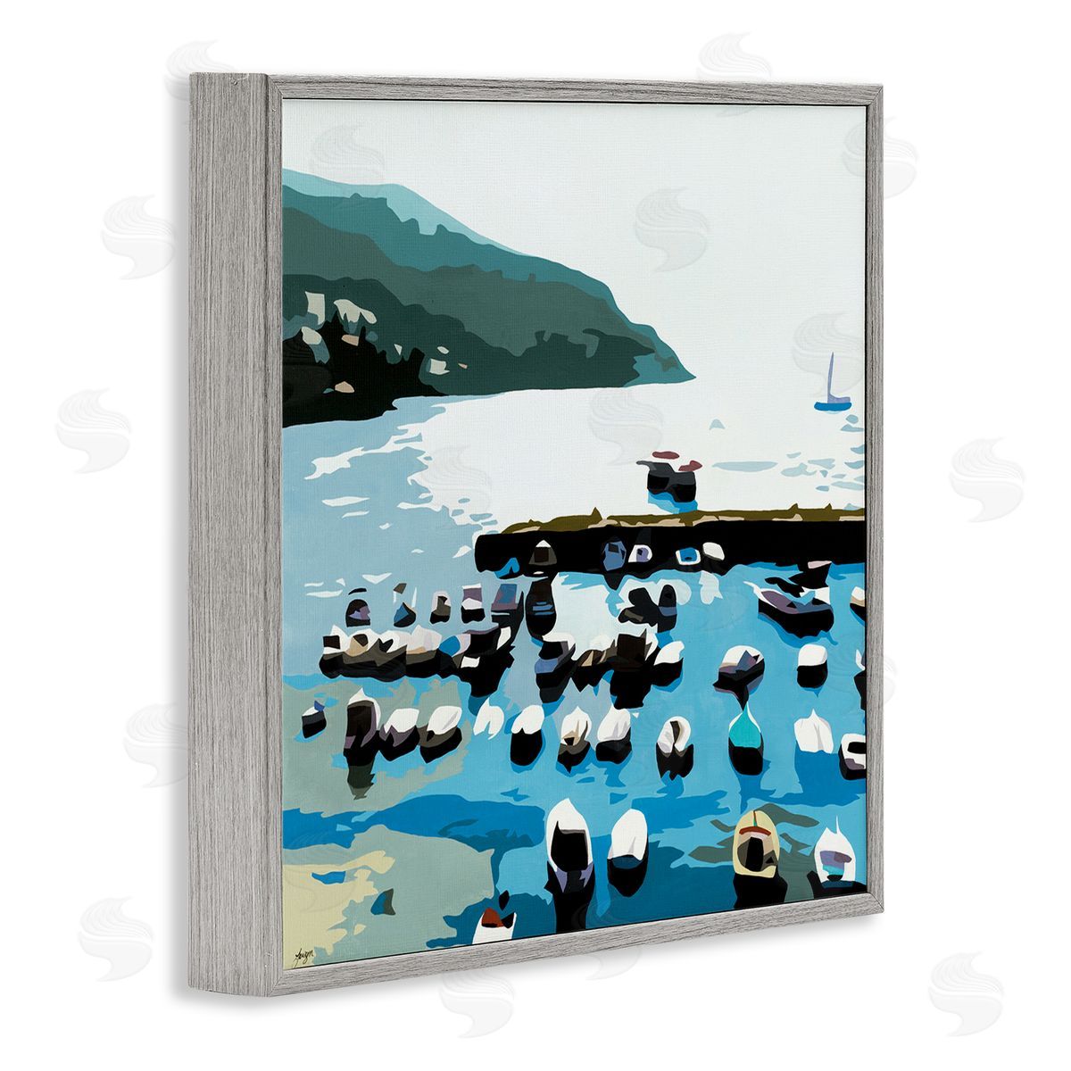 Beth Ann Lawson Boating Docks at Lake Soft Edge Nautical Landscape Gray Framed Giclee Wall Art