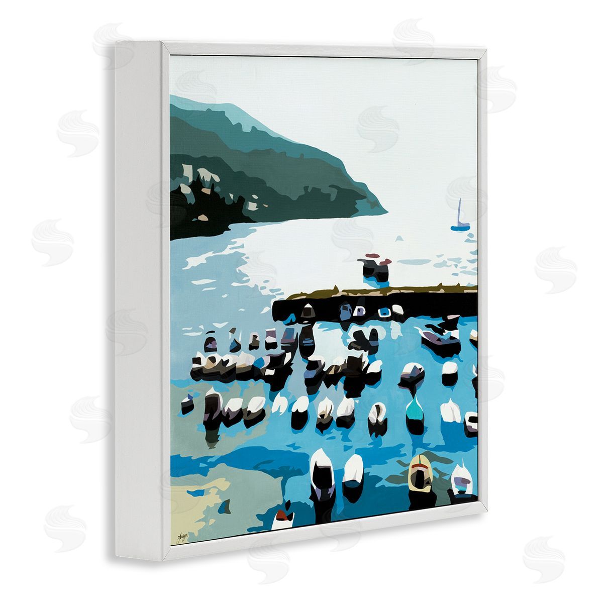 Beth Ann Lawson Boating Docks at Lake Soft Edge Nautical Landscape White Framed Giclee Wall Art