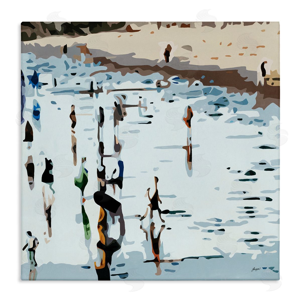 Beth Ann Lawson People Standing on Coastline Nautical Beach Landscape Canvas Wall Art