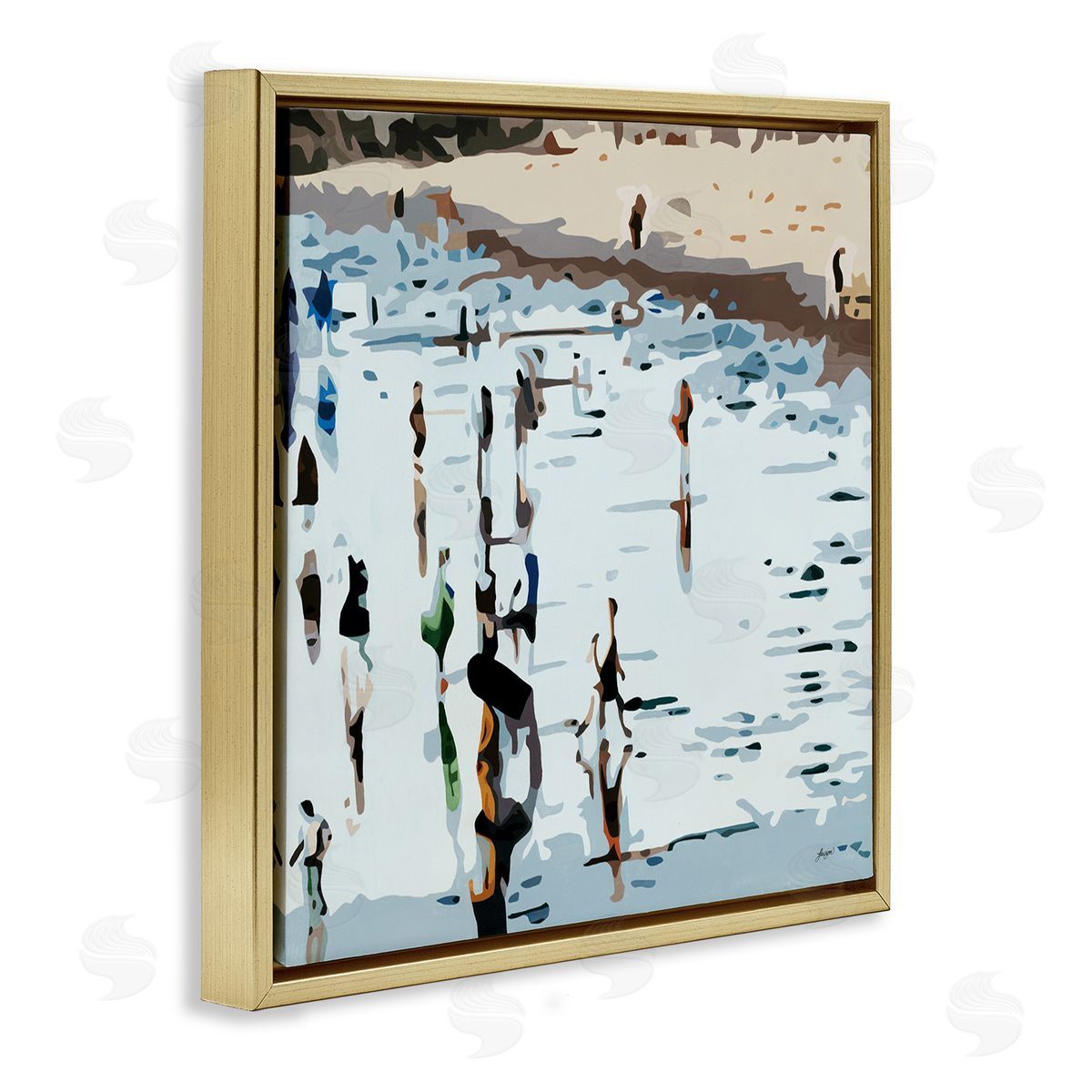 Beth Ann Lawson People Standing on Coastline Nautical Beach Landscape Gold Floater Frame Canvas Art