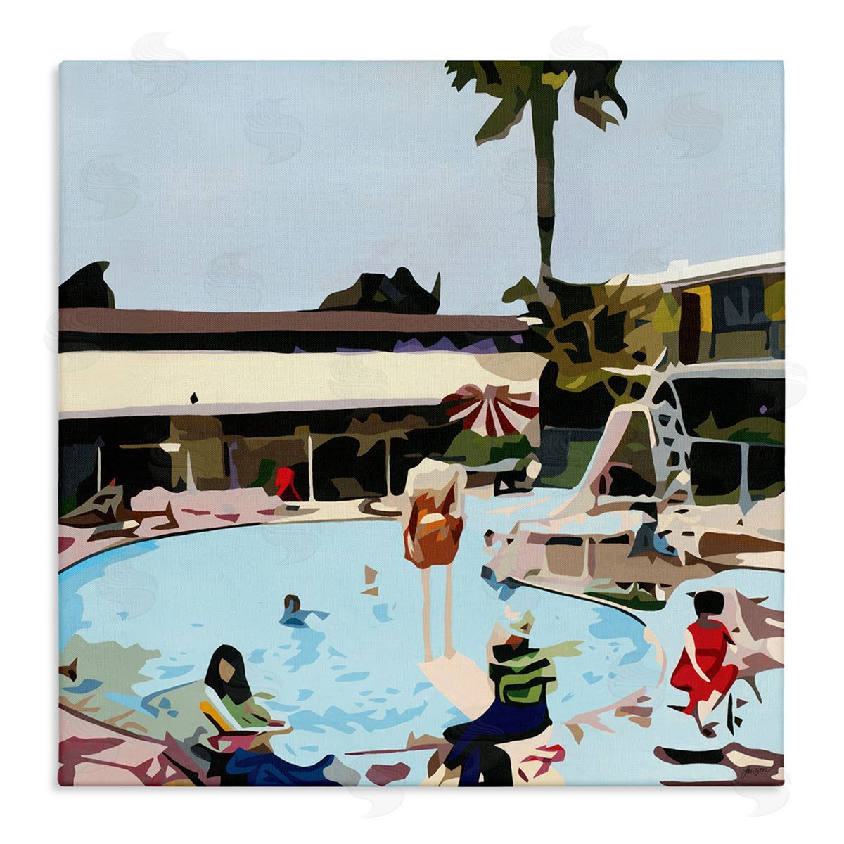 Beth Ann Lawson People Lounging at Pool Party Tropical Scenery Canvas Wall Art