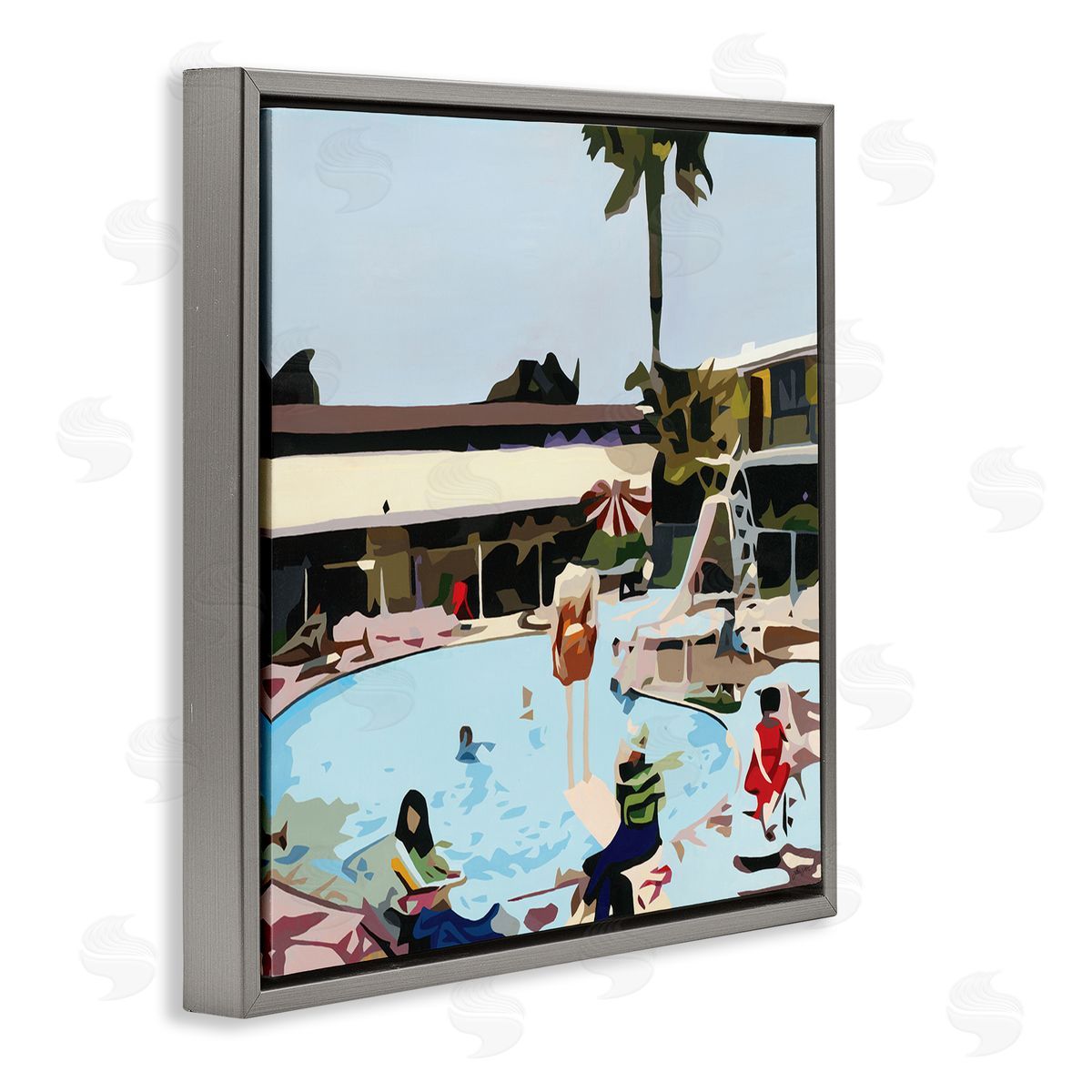 Beth Ann Lawson People Lounging at Pool Party Tropical Scenery Gray Floater Frame Canvas Art