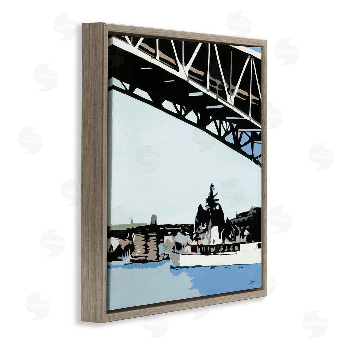 Beth Ann Lawson Ship Passing Under Bridge Soft Edge Abstraction Brown Floater Frame Canvas Art