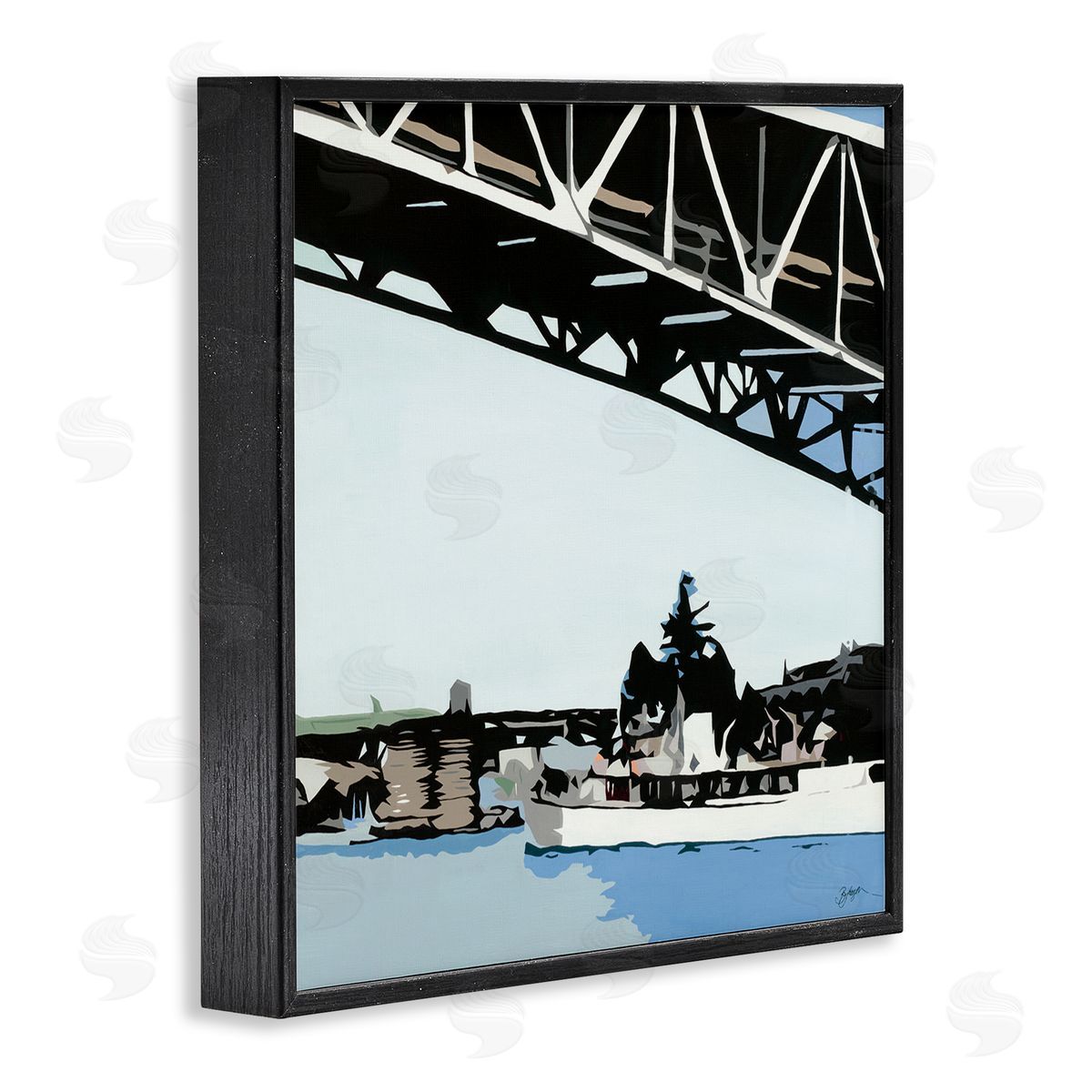 Beth Ann Lawson Ship Passing Under Bridge Soft Edge Abstraction Black Framed Giclee Wall Art