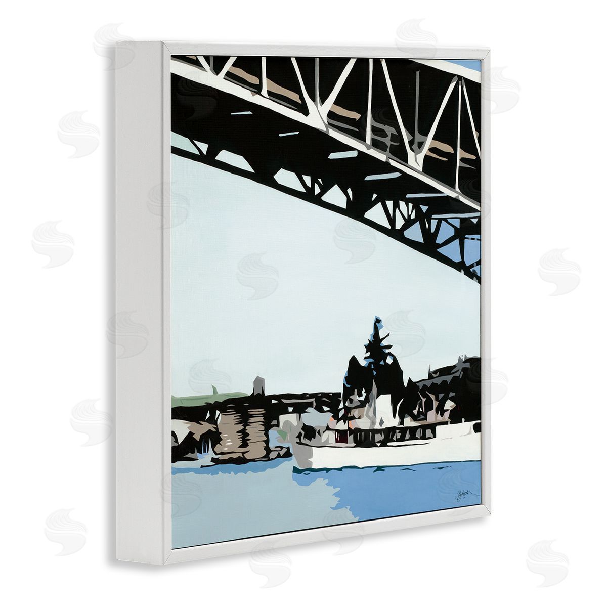 Beth Ann Lawson Ship Passing Under Bridge Soft Edge Abstraction White Framed Giclee Wall Art