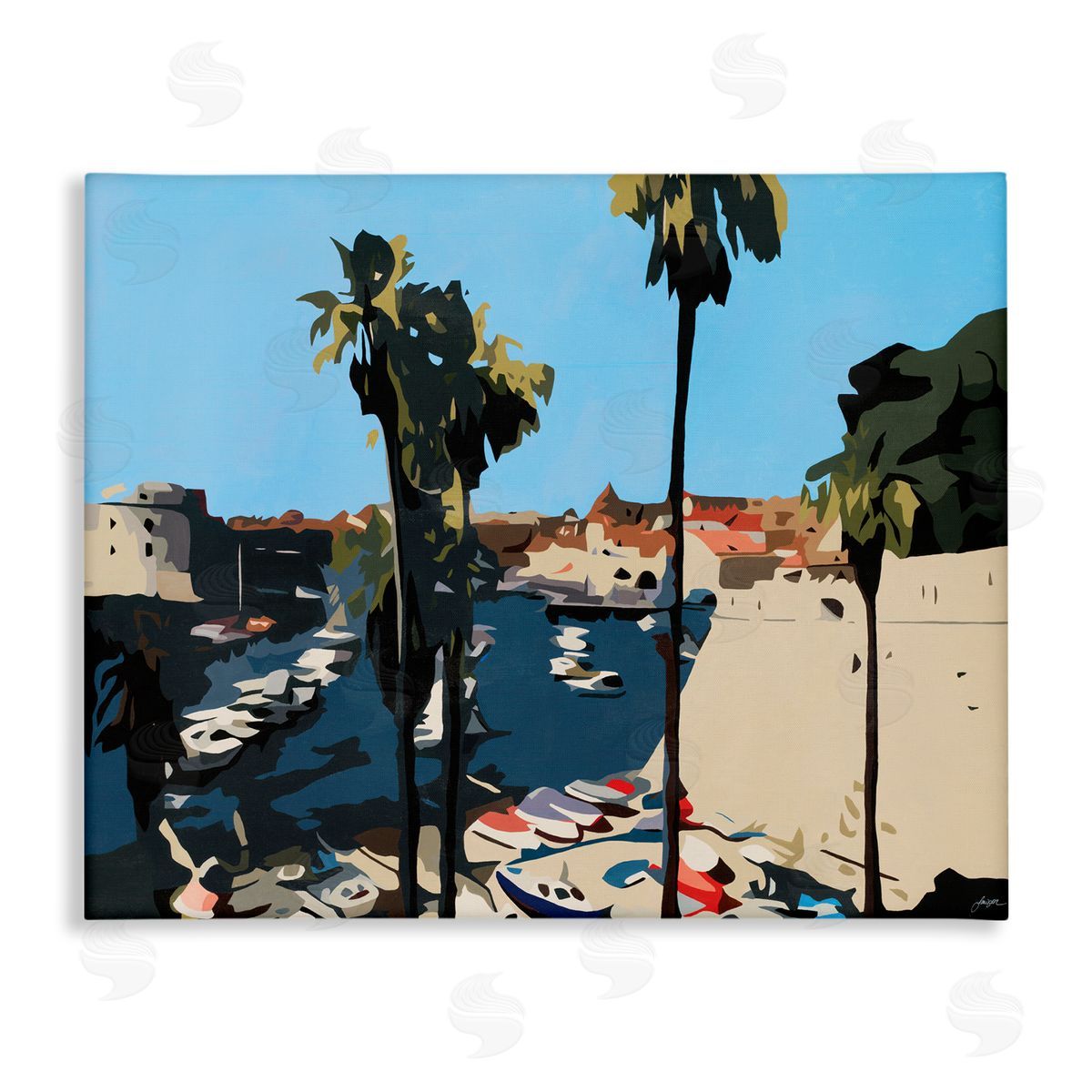 Beth Ann Lawson Coastal City Boating Docks Tropical Palm Trees Canvas Wall Art