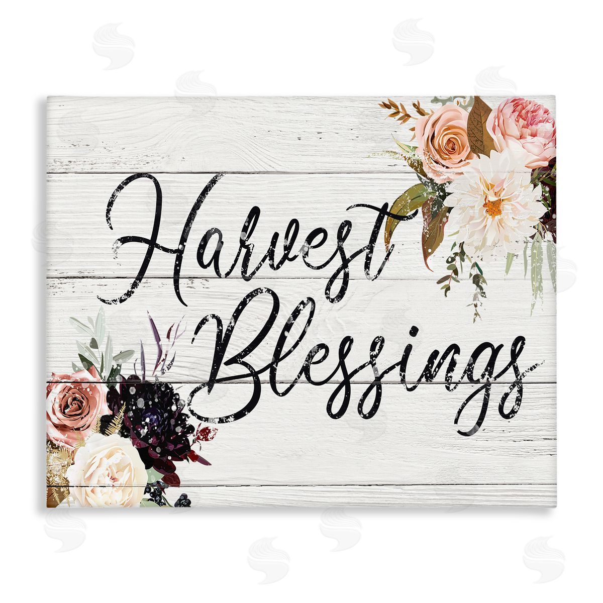 Victoria Brown Harvest Blessings Phrase Pink Peony Floral Arrangements Canvas Wall Art