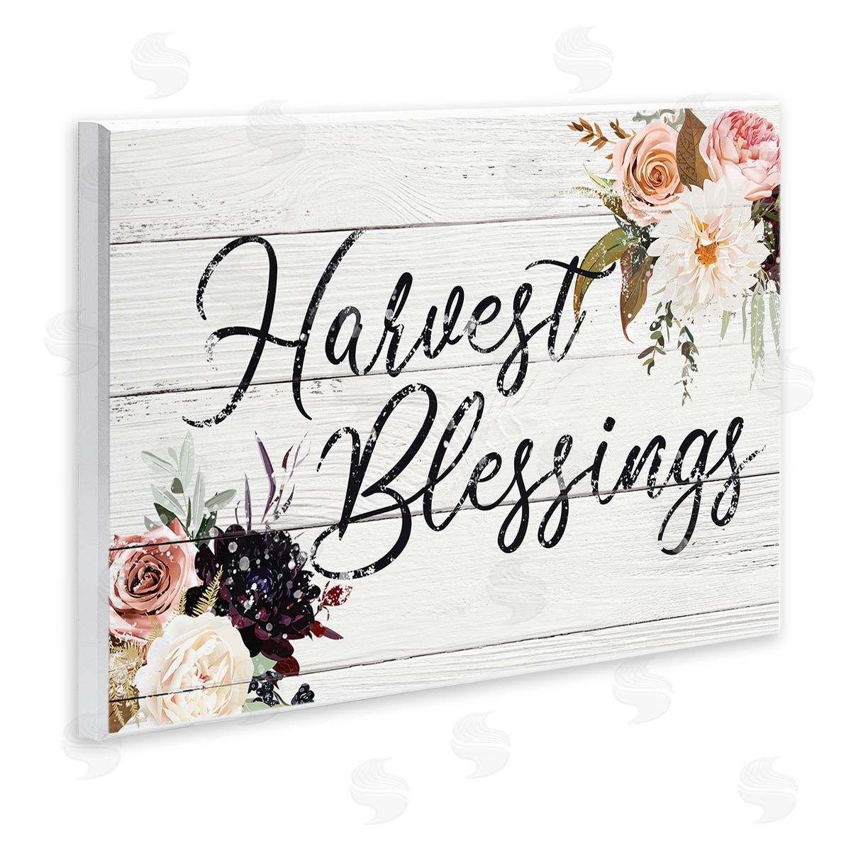Victoria Brown Harvest Blessings Phrase Pink Peony Floral Arrangements Wall Plaque Art