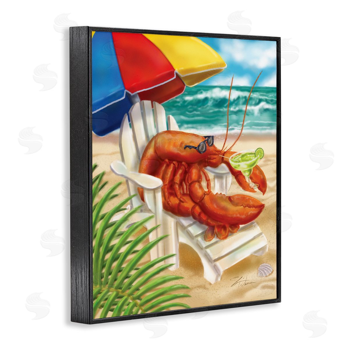 Shari Warren Lobster in Beach Chair Drinking Margarita Black Framed Giclee Wall Art
