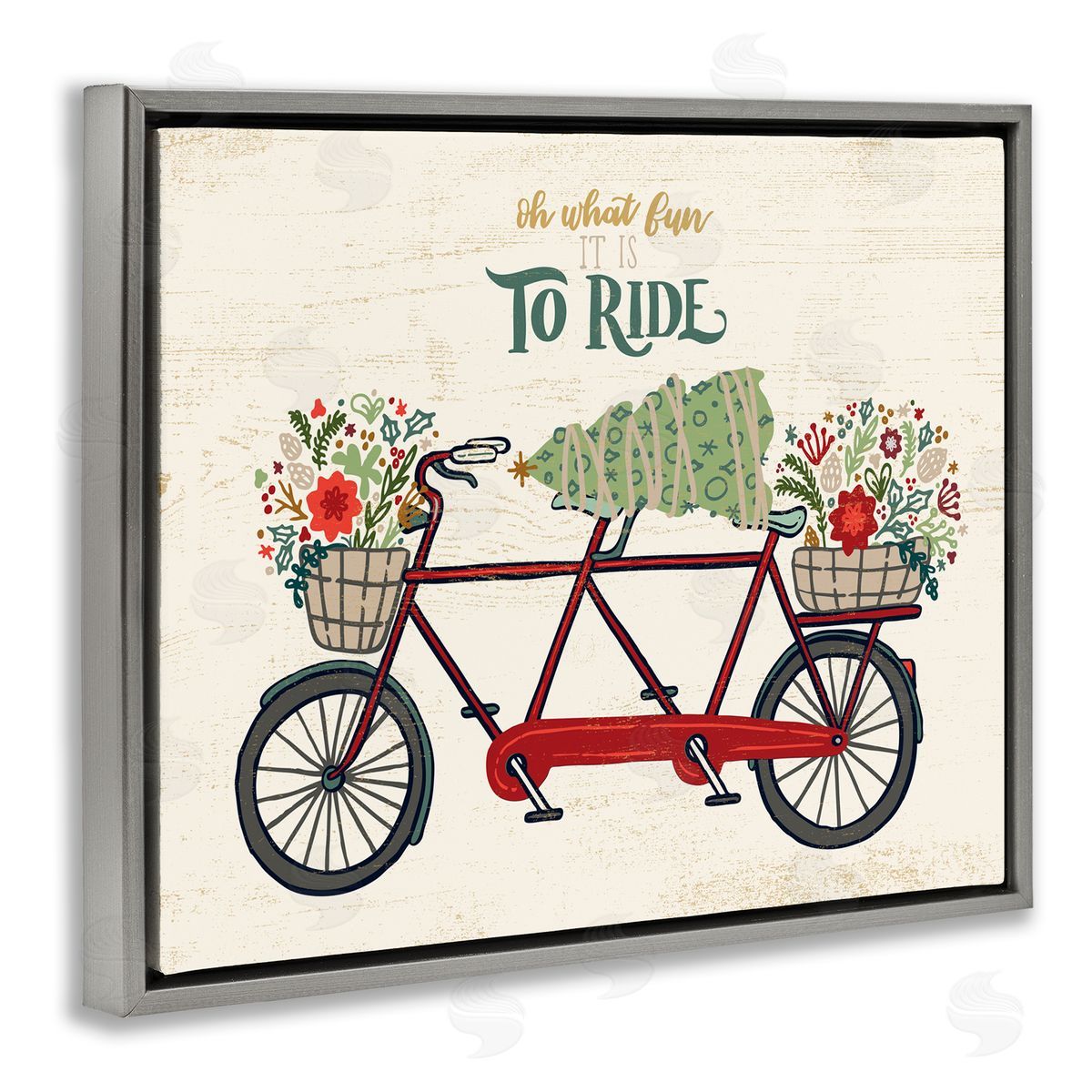 Zirkus Design Oh What Fun Christmas Sentiments Red Tandem Bicycle Gray Floater Frame Canvas Art
