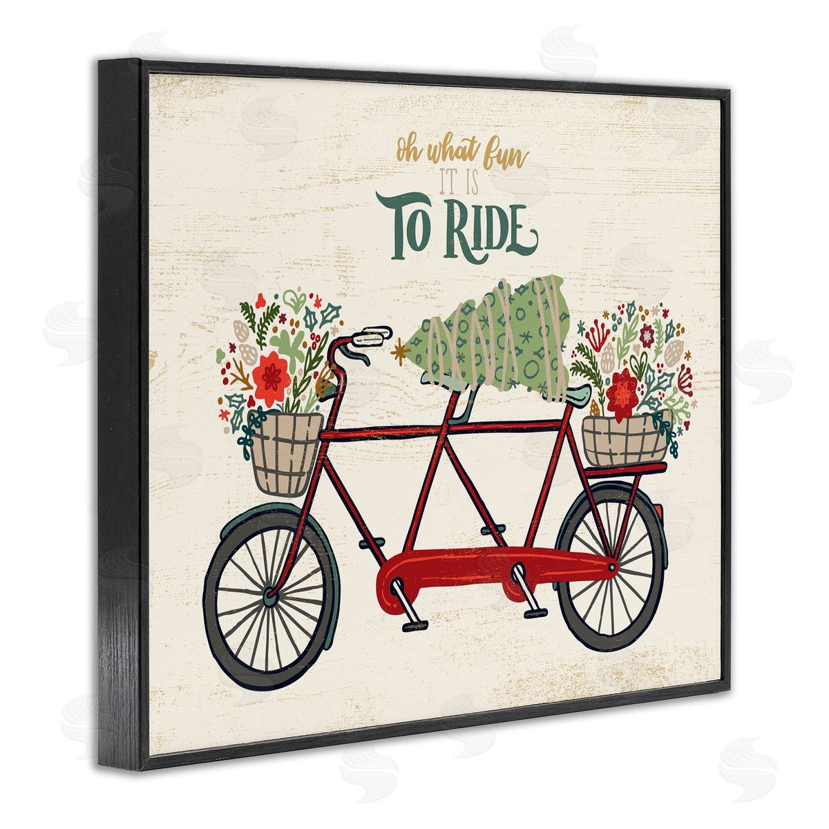 Zirkus Design Oh What Fun Christmas Sentiments Red Tandem Bicycle Black Framed Giclee Wall Art