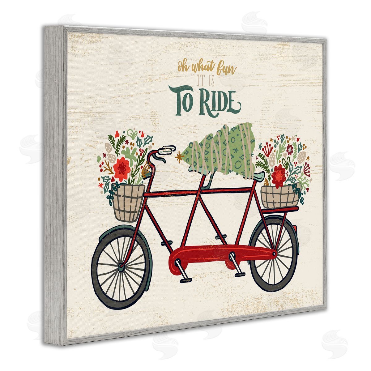 Zirkus Design Oh What Fun Christmas Sentiments Red Tandem Bicycle Gray Framed Giclee Wall Art