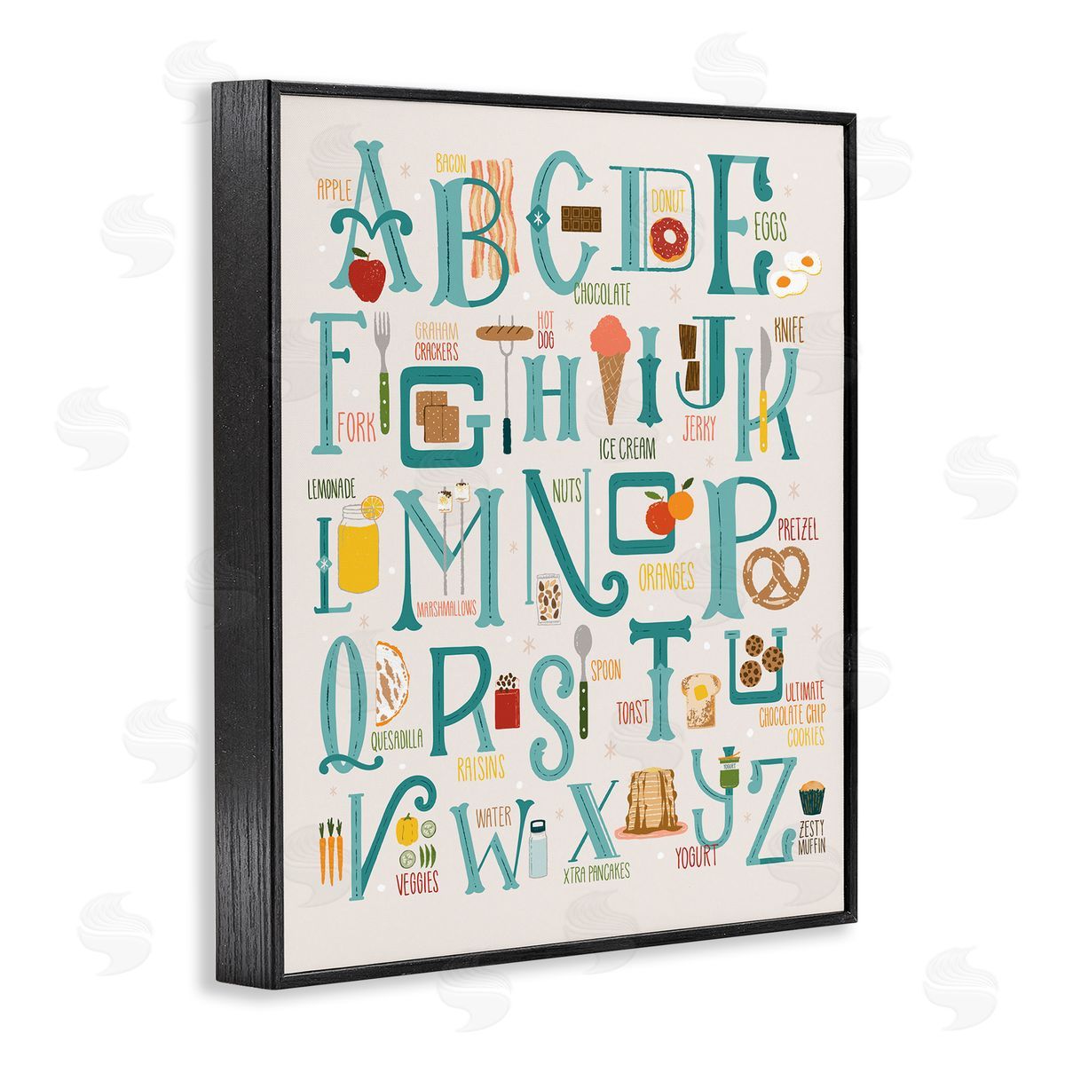 Zirkus Design Alphabet of Foods Vintage Kitchen Letter Chart Black Framed Giclee Wall Art