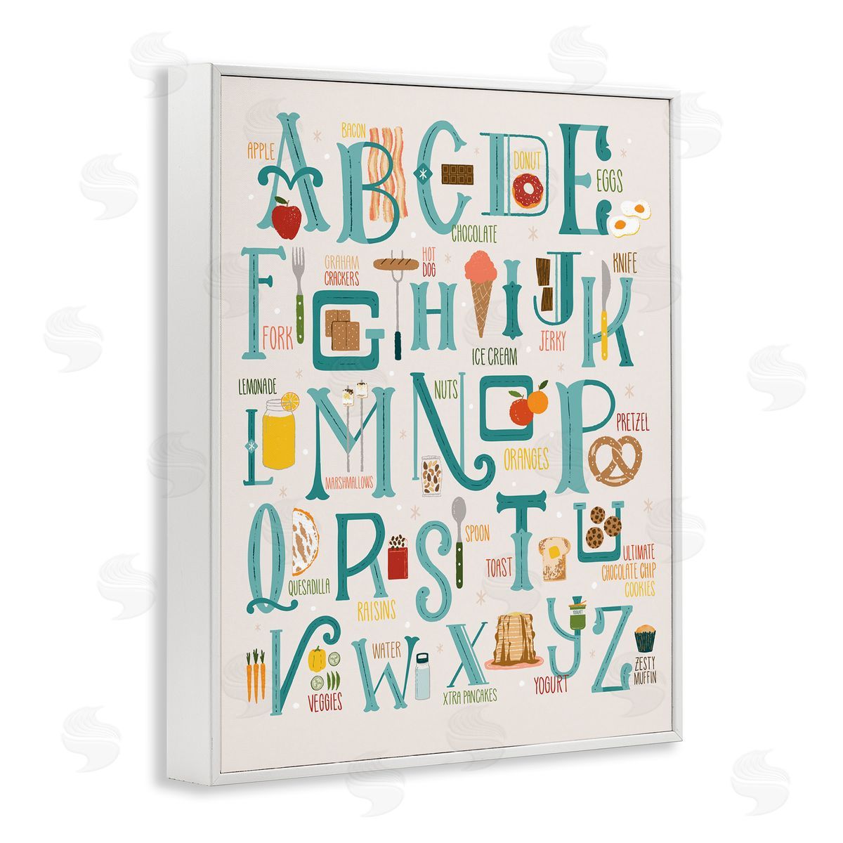Zirkus Design Alphabet of Foods Vintage Kitchen Letter Chart White Framed Giclee Wall Art