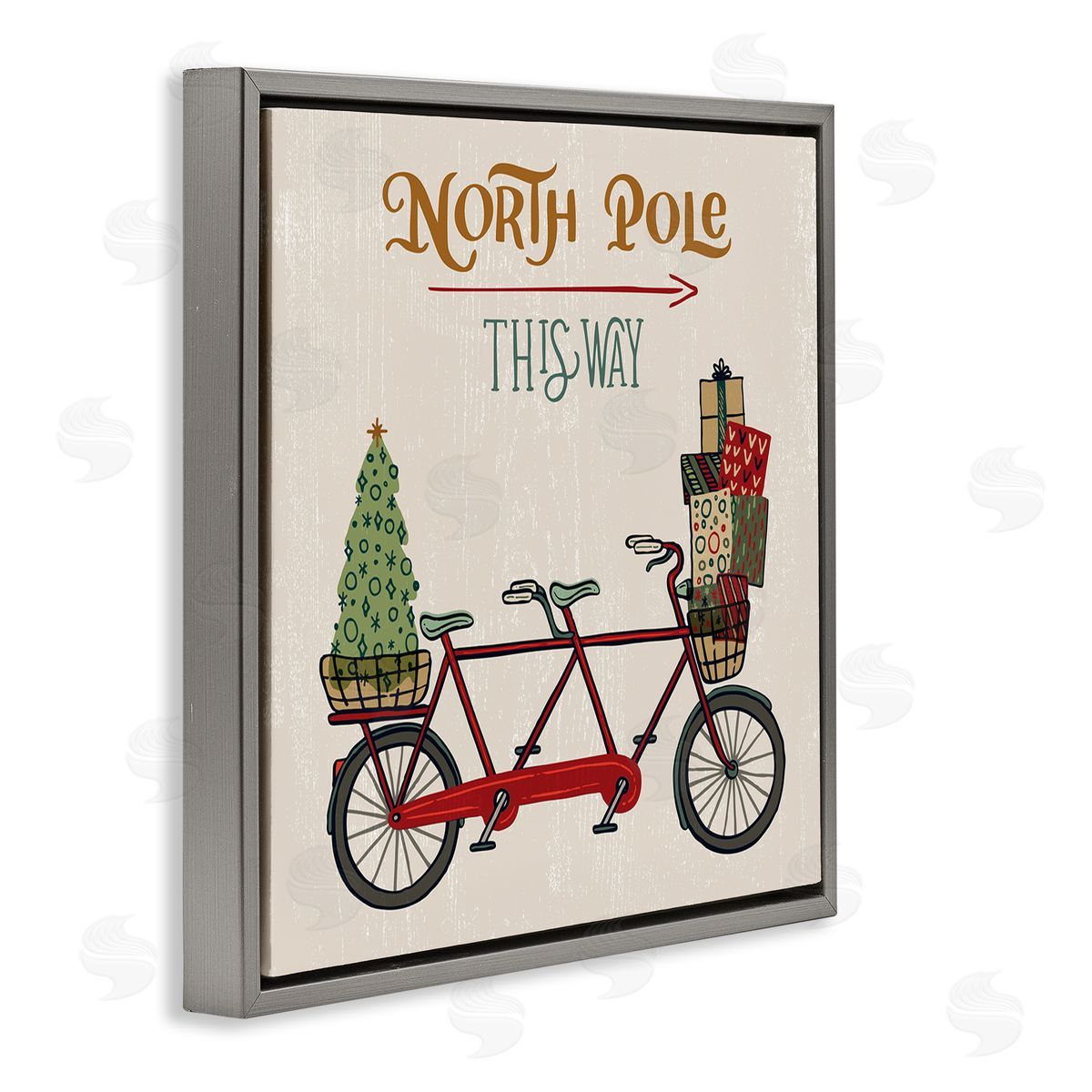 Zirkus Design North Pole Directional Red Christmas Tandem Bicycle Gray Floater Frame Canvas Art