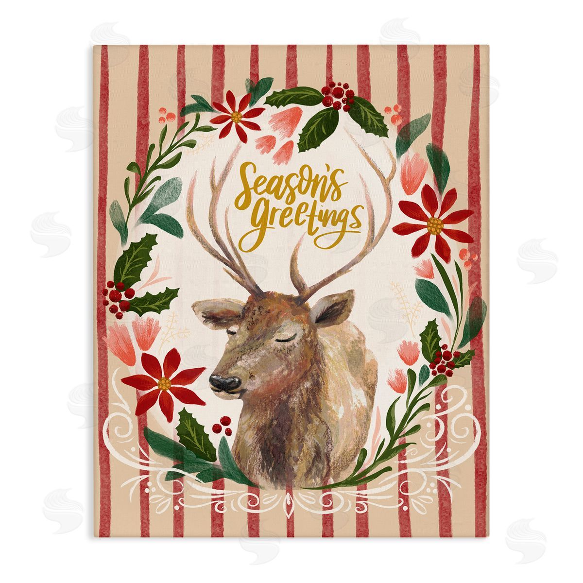 Zirkus Design Seasons Greetings Holiday Wreath Soft Reindeer Portrait Canvas Wall Art