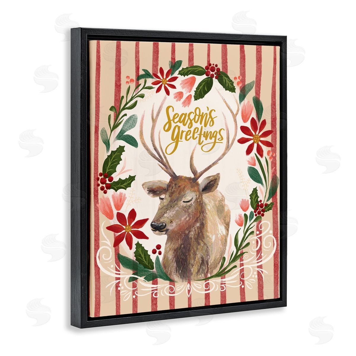 Zirkus Design Seasons Greetings Holiday Wreath Soft Reindeer Portrait Black Floater Frame Canvas Art