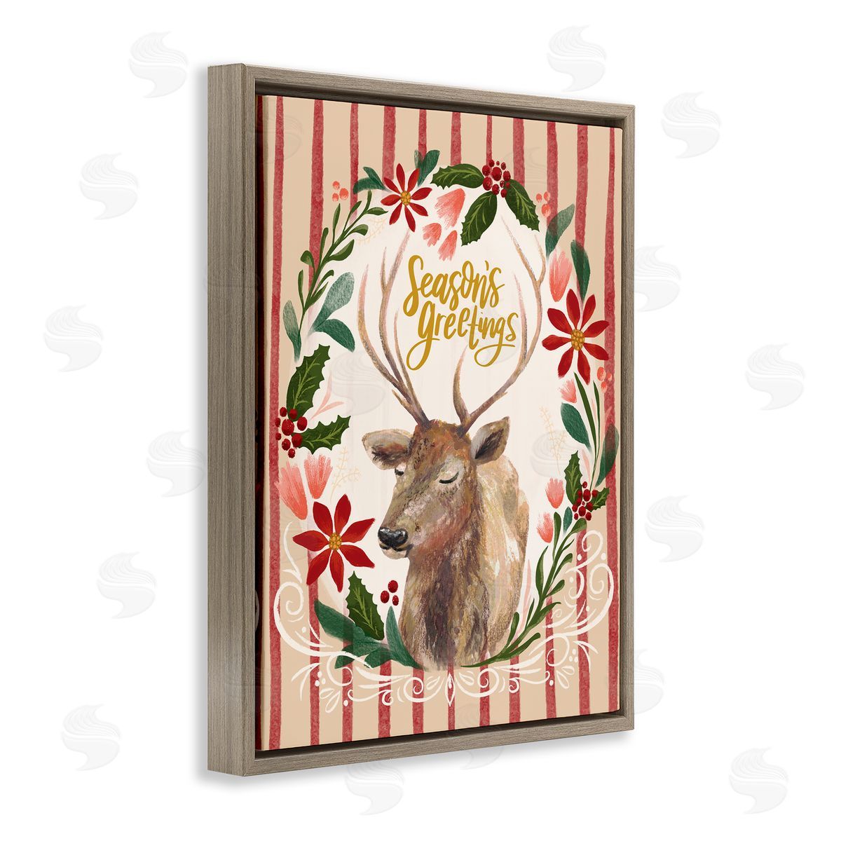 Zirkus Design Seasons Greetings Holiday Wreath Soft Reindeer Portrait Brown Floater Frame Canvas Art