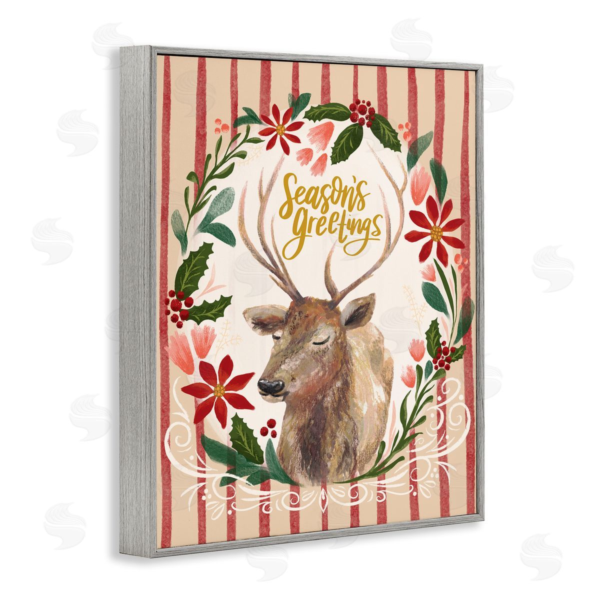 Zirkus Design Seasons Greetings Holiday Wreath Soft Reindeer Portrait Gray Framed Giclee Wall Art