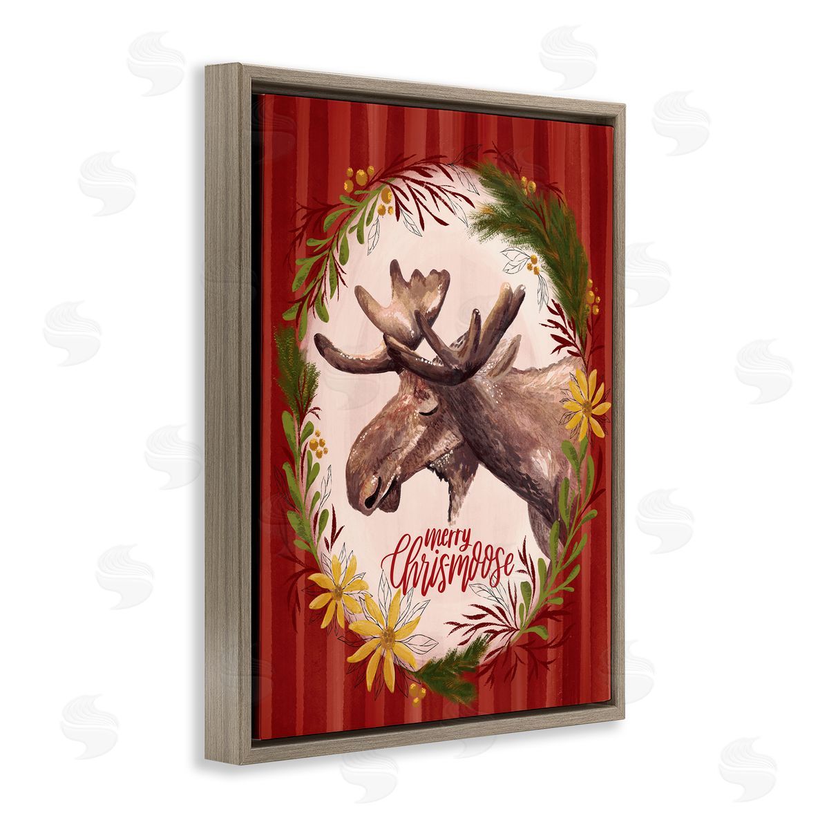 Zirkus Design Merry Chris-Moose Holiday Wreath Rustic Animal Pun Brown Floater Frame Canvas Art