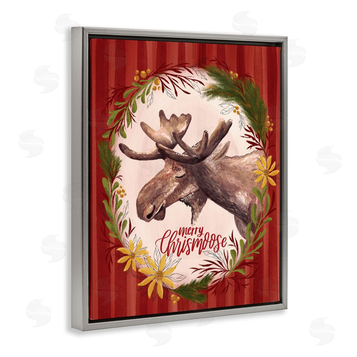 Zirkus Design Merry Chris-Moose Holiday Wreath Rustic Animal Pun Gray Floater Frame Canvas Art