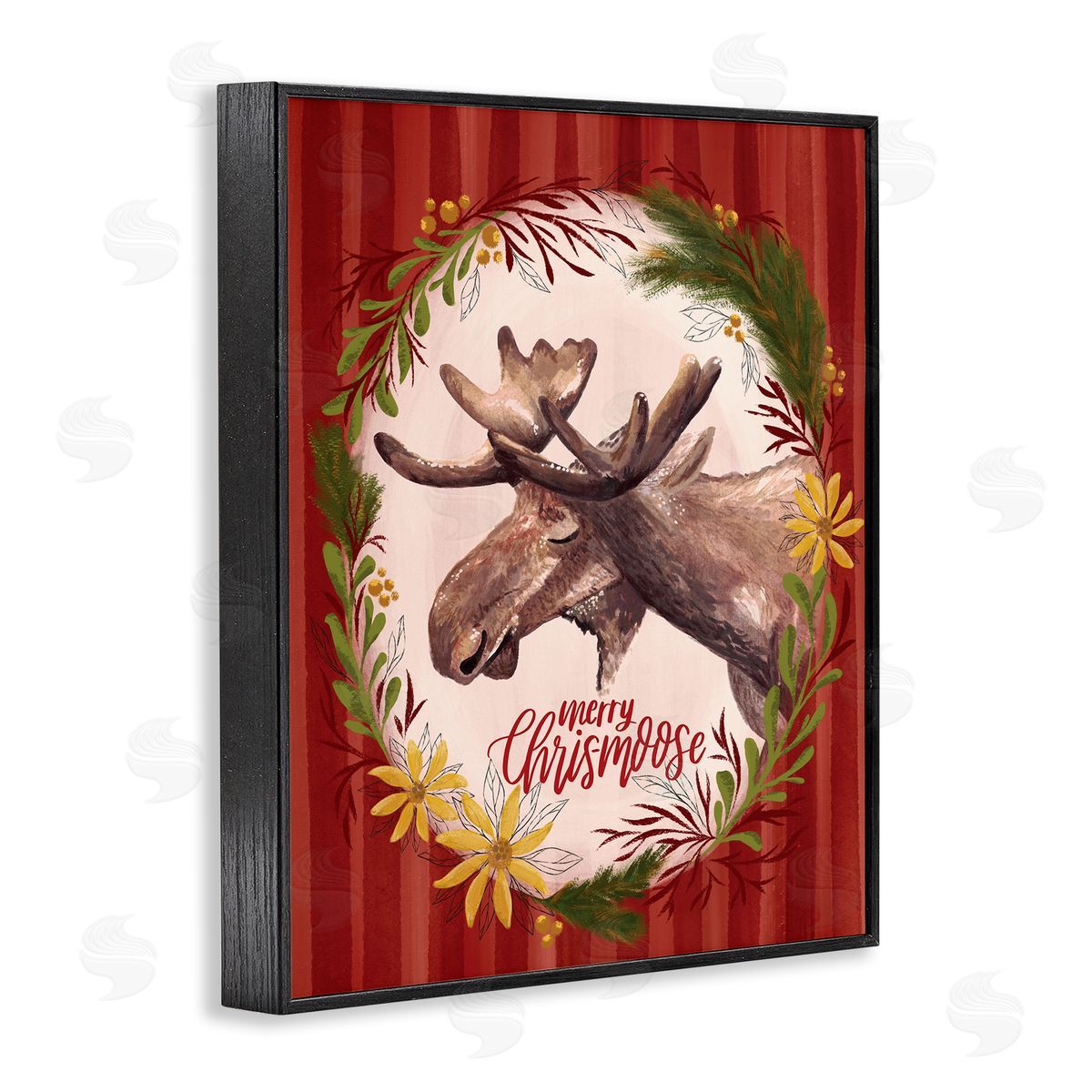 Zirkus Design Merry Chris-Moose Holiday Wreath Rustic Animal Pun Black Framed Giclee Wall Art