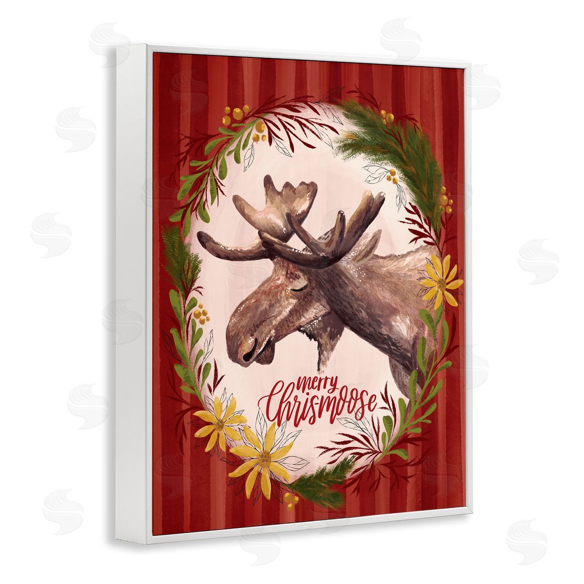 Zirkus Design Merry Chris-Moose Holiday Wreath Rustic Animal Pun White Framed Giclee Wall Art