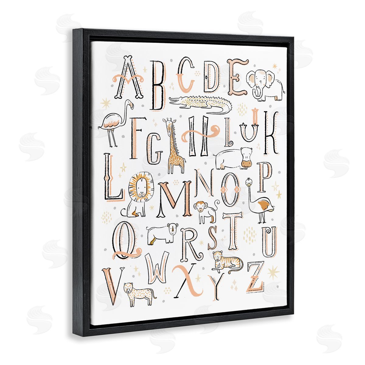 Nursery Animal Alphabet Chart Black Floating Frame Canvas Wall Art, Home Decor by Zirkus Design