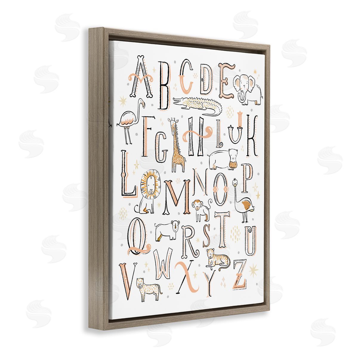 Nursery Animal Alphabet Chart Brown Floating Frame Canvas Wall Art, Home Decor by Zirkus Design