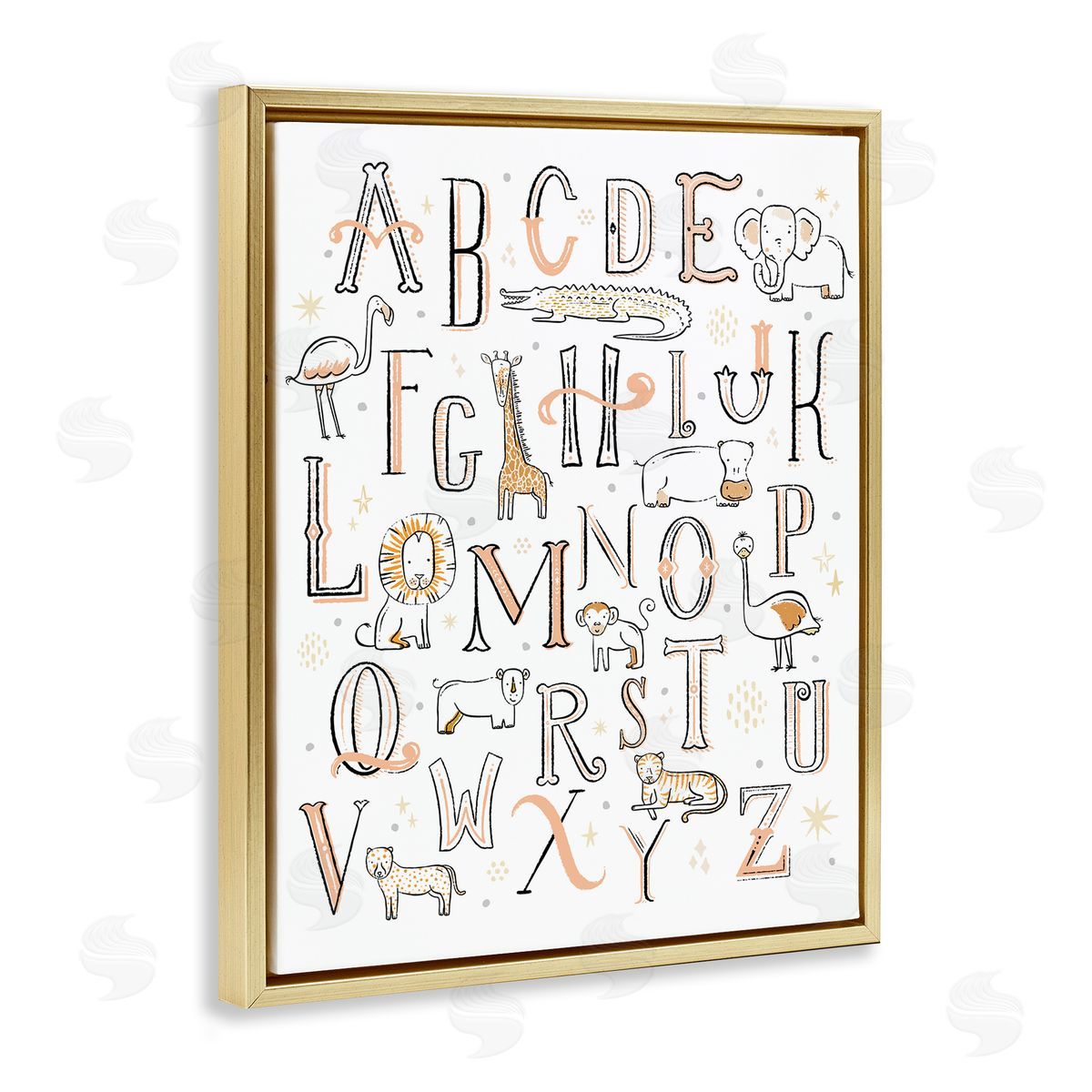 Nursery Animal Alphabet Chart Gold Floating Frame Canvas Wall Art, Home Decor by Zirkus Design