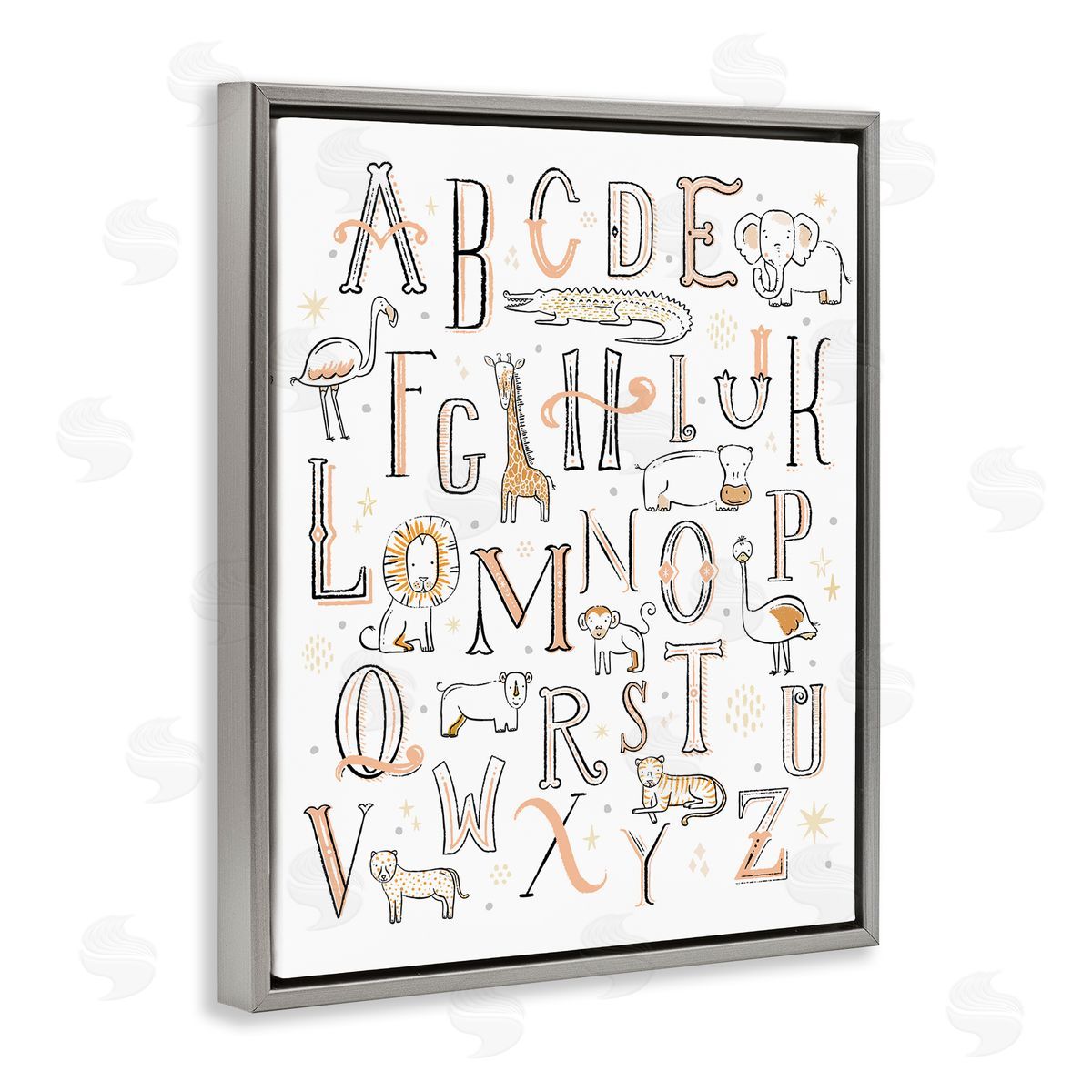 Nursery Animal Alphabet Chart Grey Floating Frame Canvas Wall Art, Home Decor by Zirkus Design
