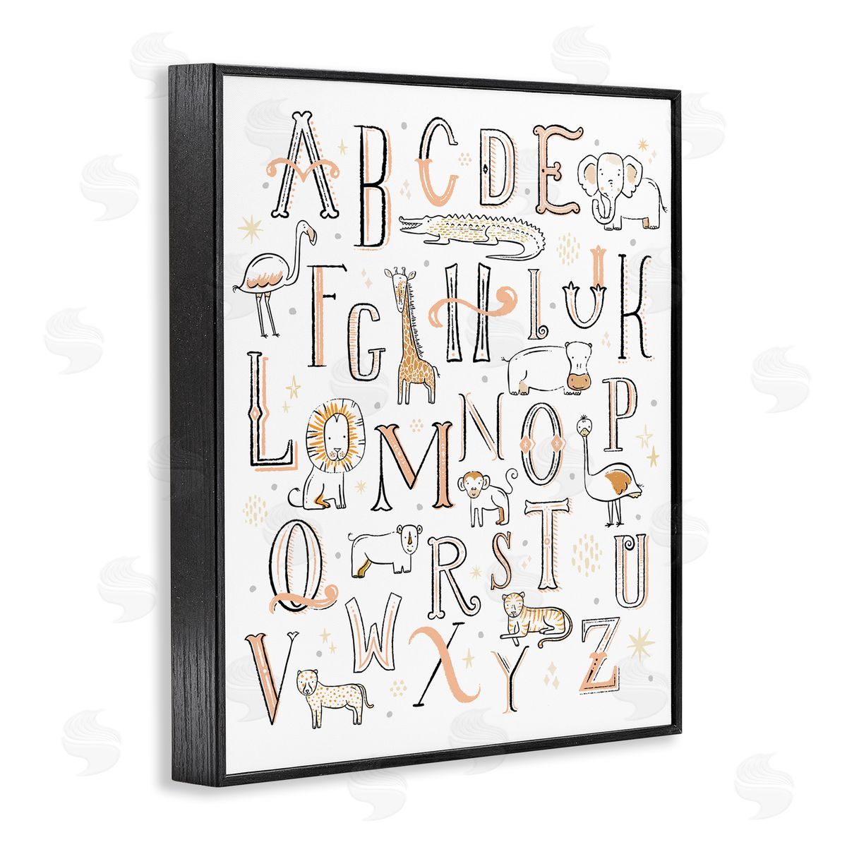 Nursery Animal Alphabet Chart Black Frame Print Wall Art, Home Decor by Zirkus Design
