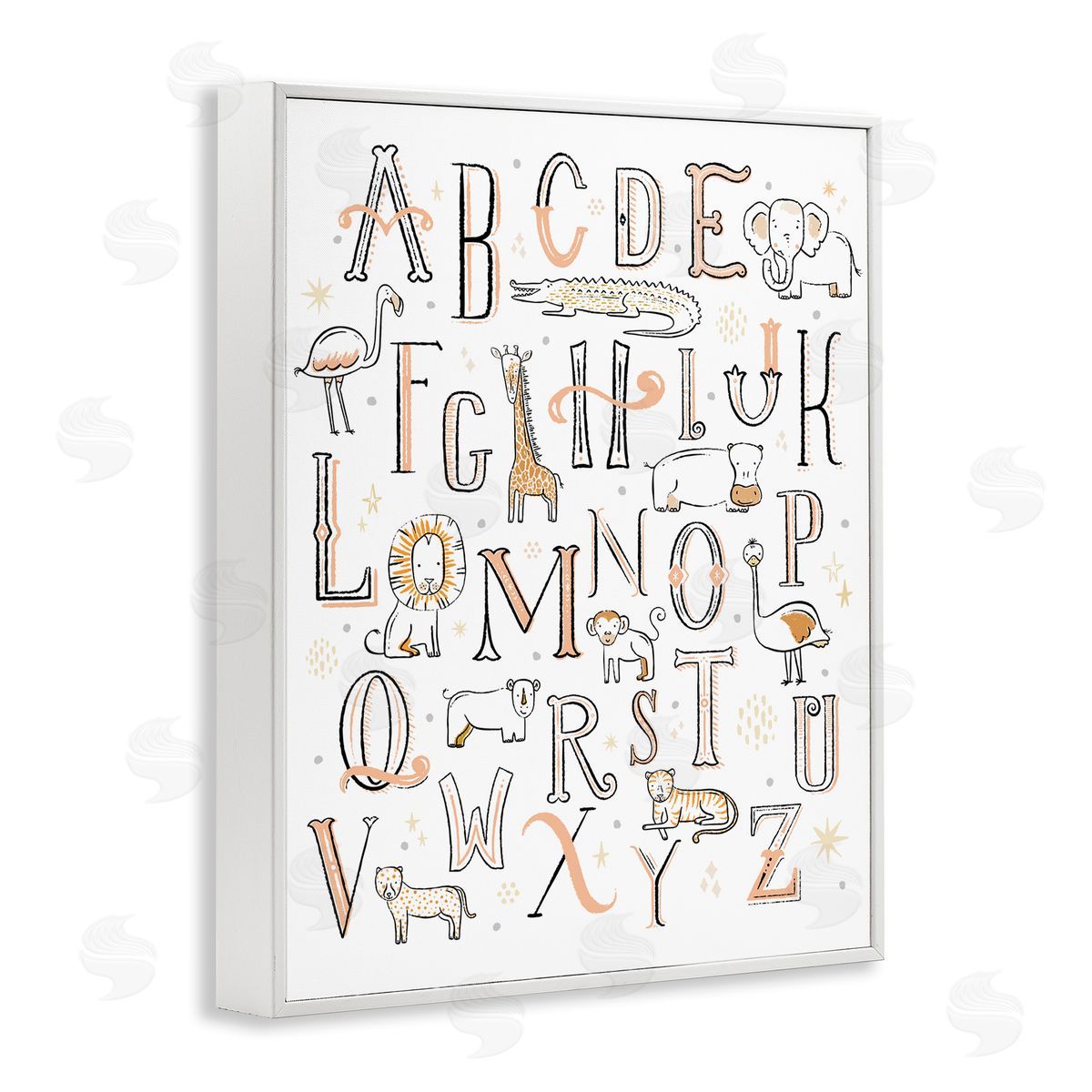 Nursery Animal Alphabet Chart White Frame Print Wall Art, Home Decor by Zirkus Design