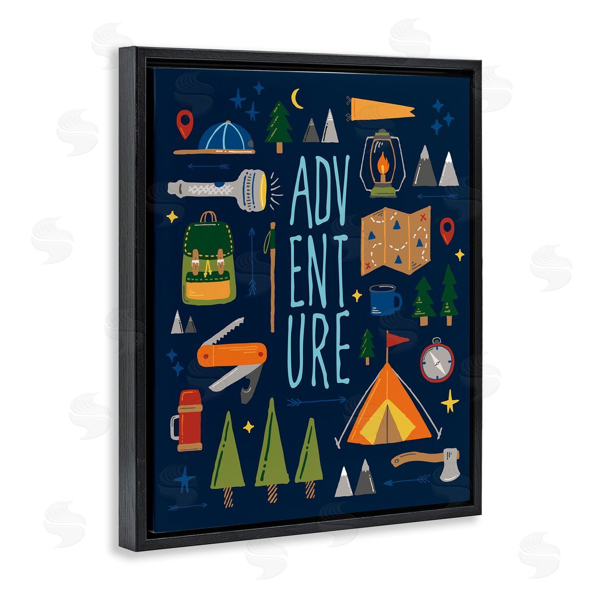 Zirkus Design Outdoor Adventure Phrase Rustic Camping Activities Black Floater Frame Canvas Art