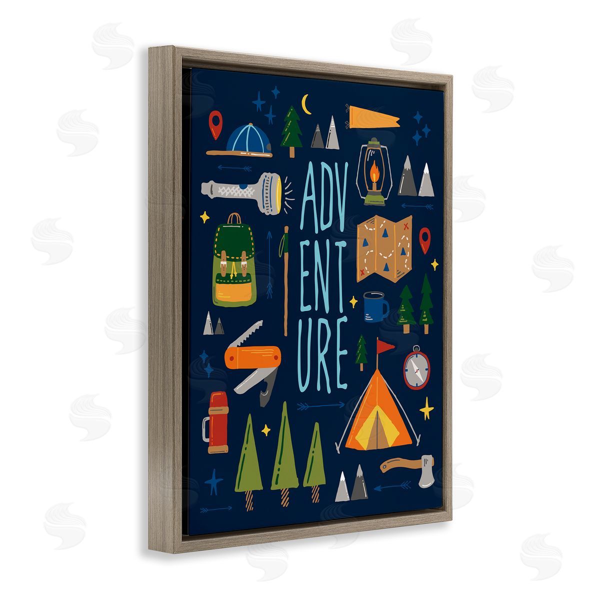 Zirkus Design Outdoor Adventure Phrase Rustic Camping Activities Brown Floater Frame Canvas Art