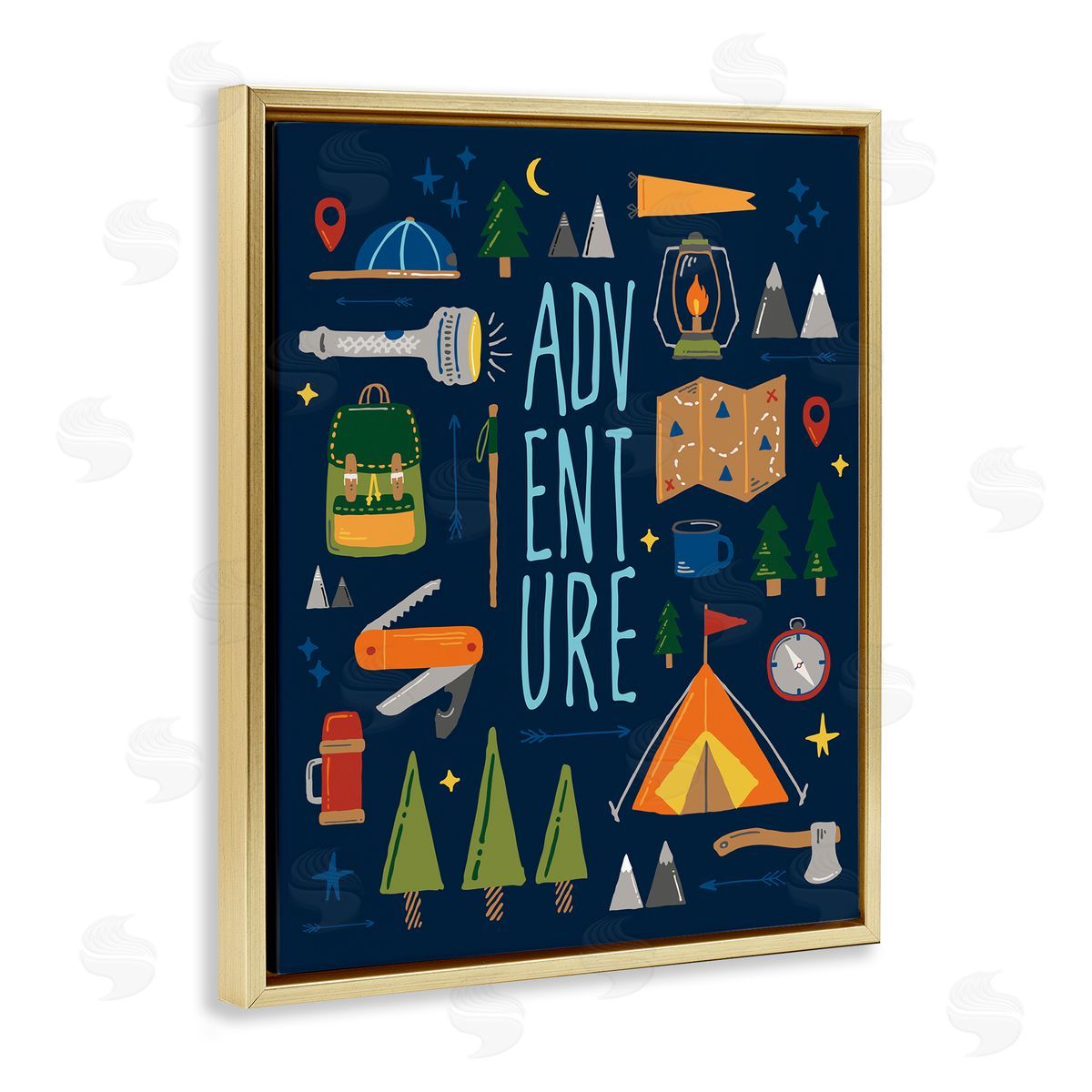 Zirkus Design Outdoor Adventure Phrase Rustic Camping Activities Gold Floater Frame Canvas Art