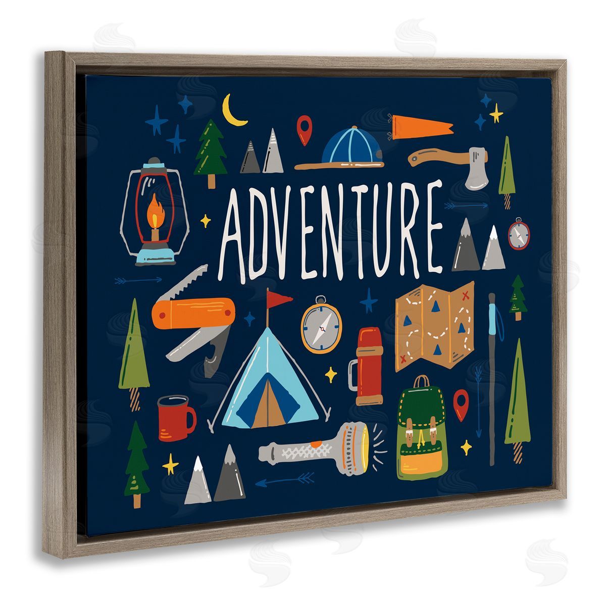 Zirkus Design Adventure Sentiment Outdoor Camping Necessities Brown Floater Frame Canvas Art