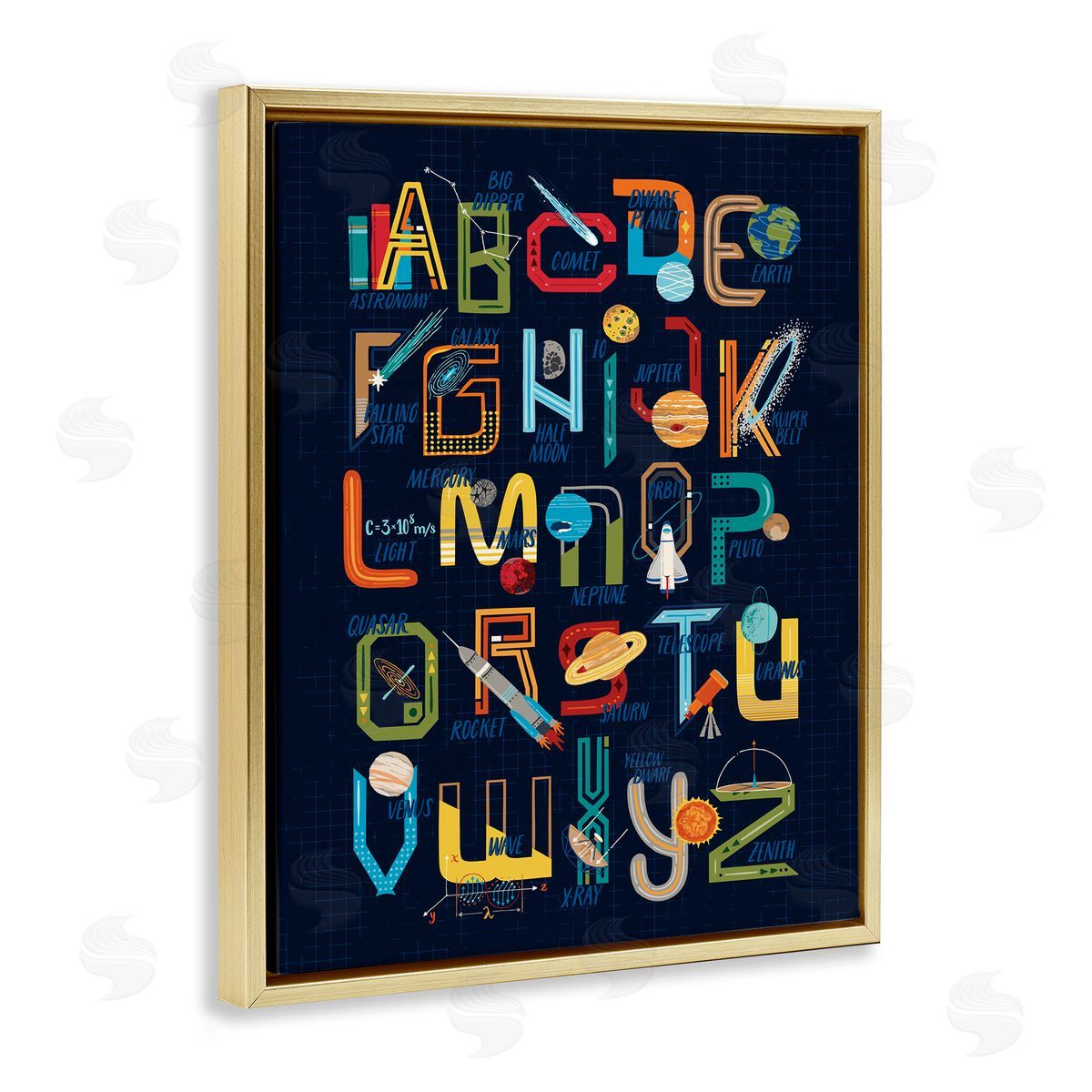 Zirkus Design Retro Outer Space Alphabet Blueprint Letter Chart Gold Floater Frame Canvas Art