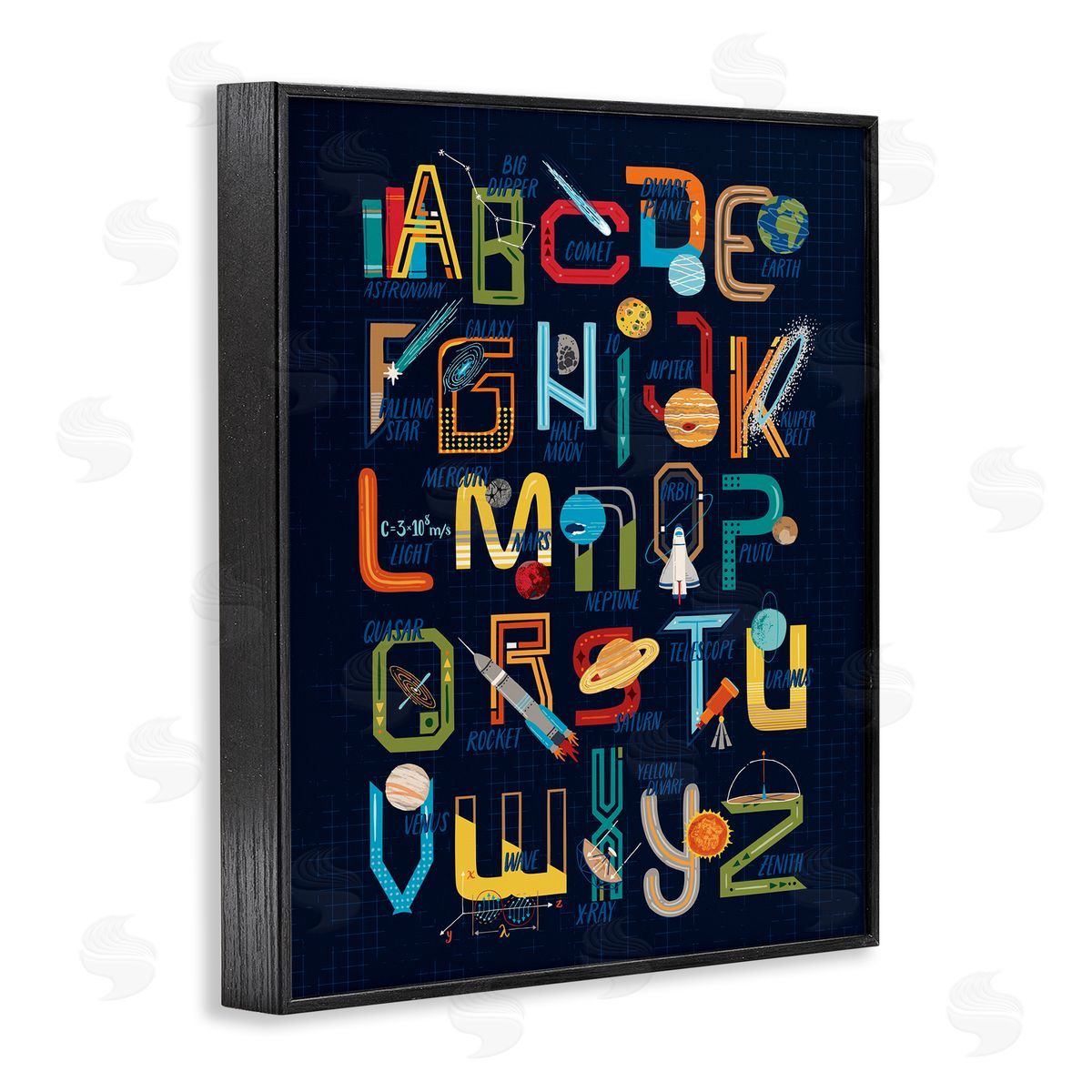 Zirkus Design Retro Outer Space Alphabet Blueprint Letter Chart Black Framed Giclee Wall Art
