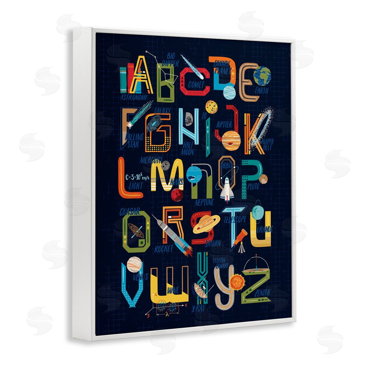 Zirkus Design Retro Outer Space Alphabet Blueprint Letter Chart White Framed Giclee Wall Art