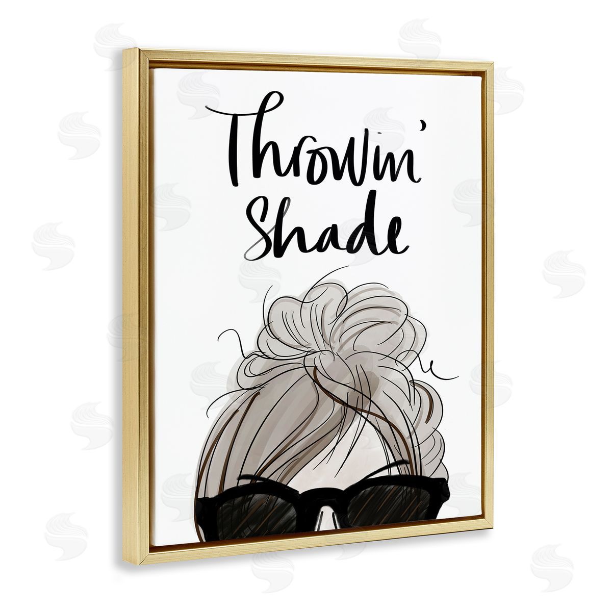 Anna Quach Throwin' Shade Phrase Woman in Sunglasses Gold Floater Frame Canvas Art