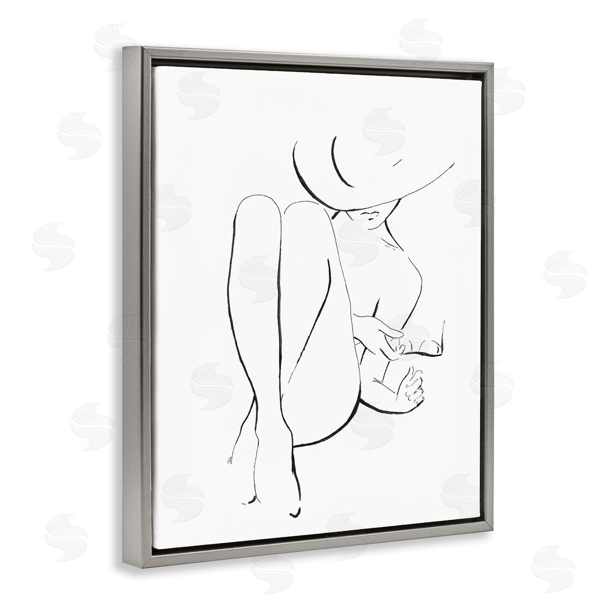 Patricia Pinto Woman in Sun Hat Minimal Line Drawing Gray Floater Frame Canvas Art