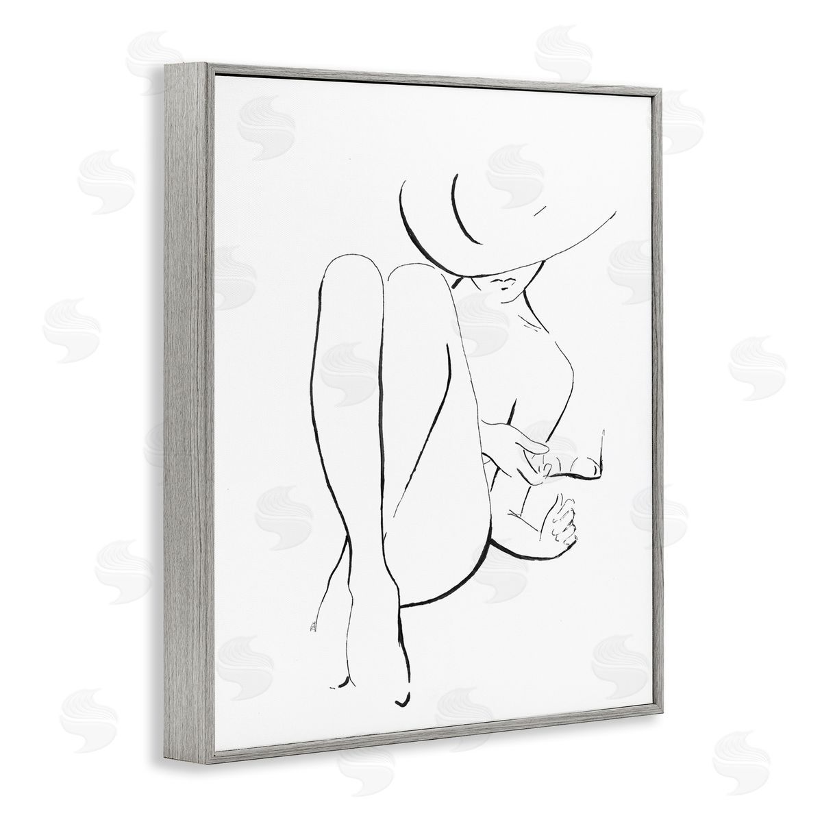 Patricia Pinto Woman in Sun Hat Minimal Line Drawing Gray Framed Giclee Wall Art