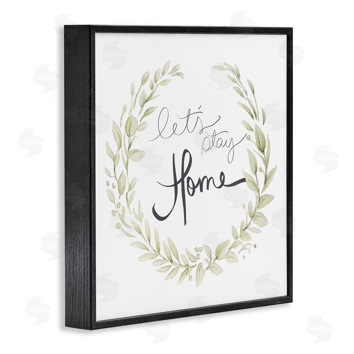 Janice Gaynor Let's Stay Home Phrase Soft Green Foliage Black Framed Giclee Wall Art