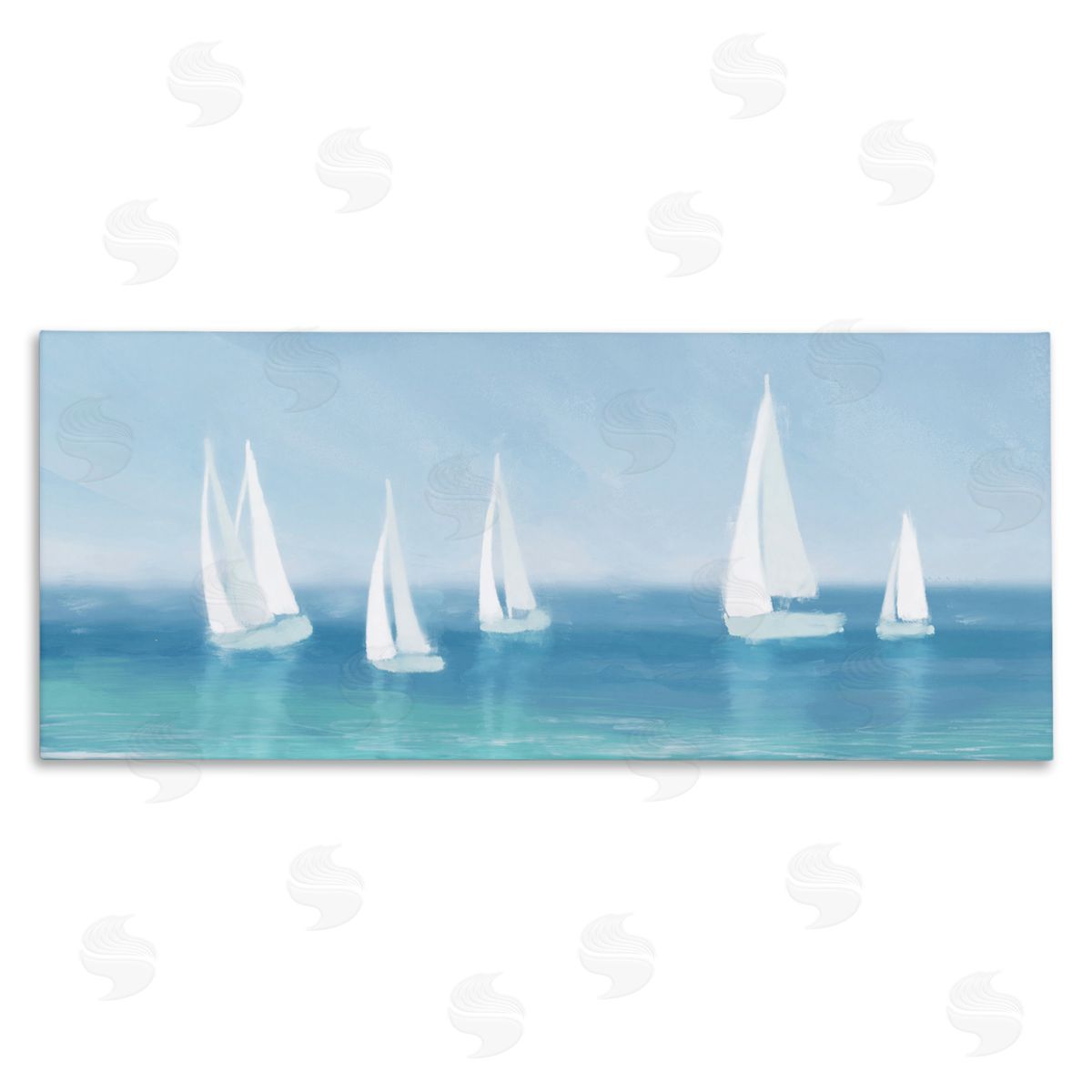 White Sail Boats Across Coast Canvas Wall Art, Home Decor by Dan Meneely