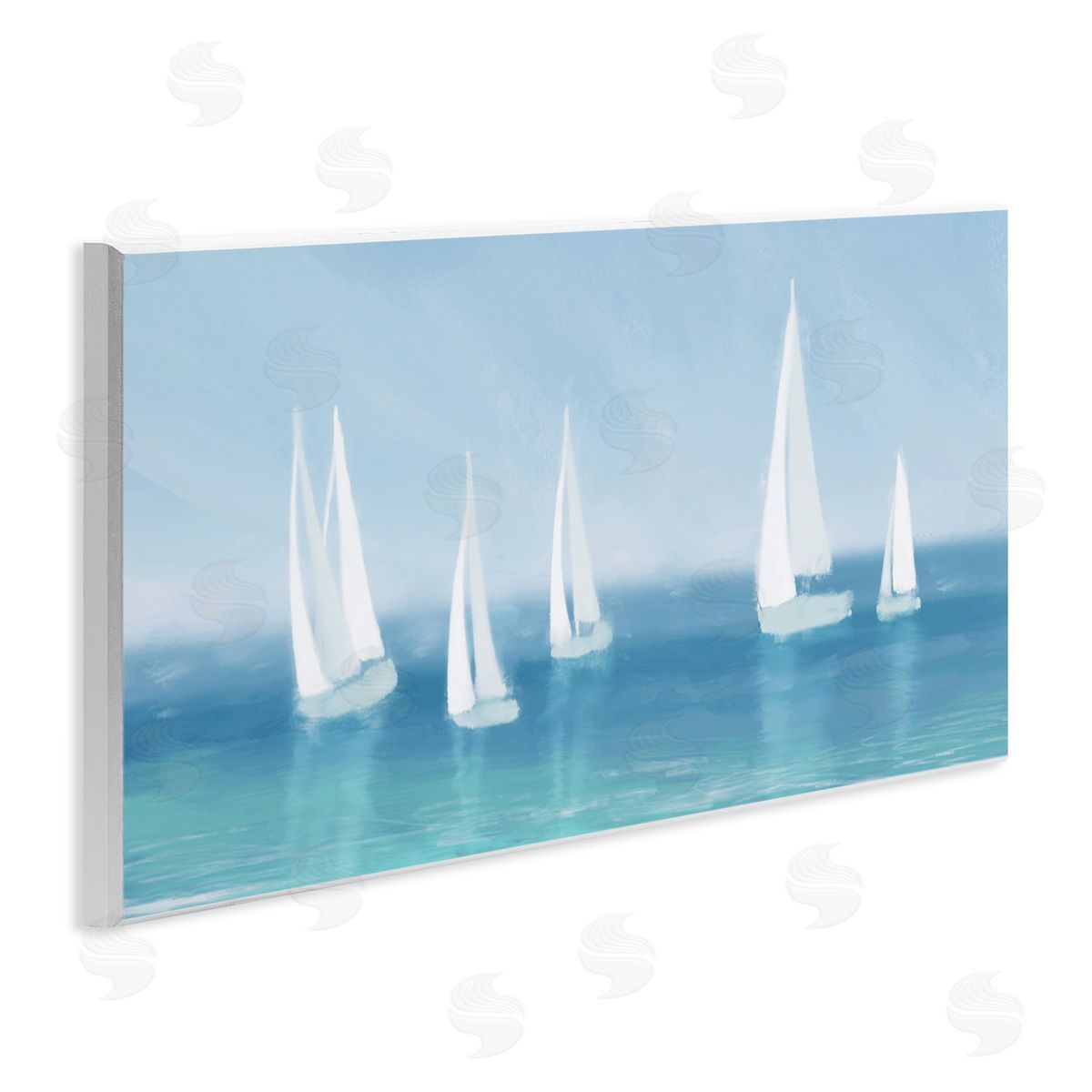 White Sail Boats Across Coast Wood Plaque Wall Art, Home Decor by Dan Meneely
