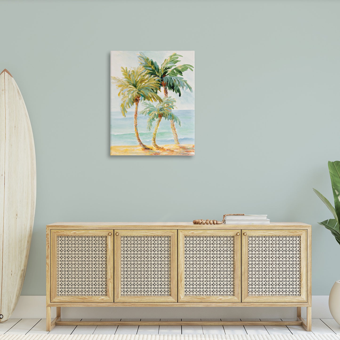 Tropical Palm Trees on Sand Canvas Wall Art in Room, Home Decor by Lanie Loreth