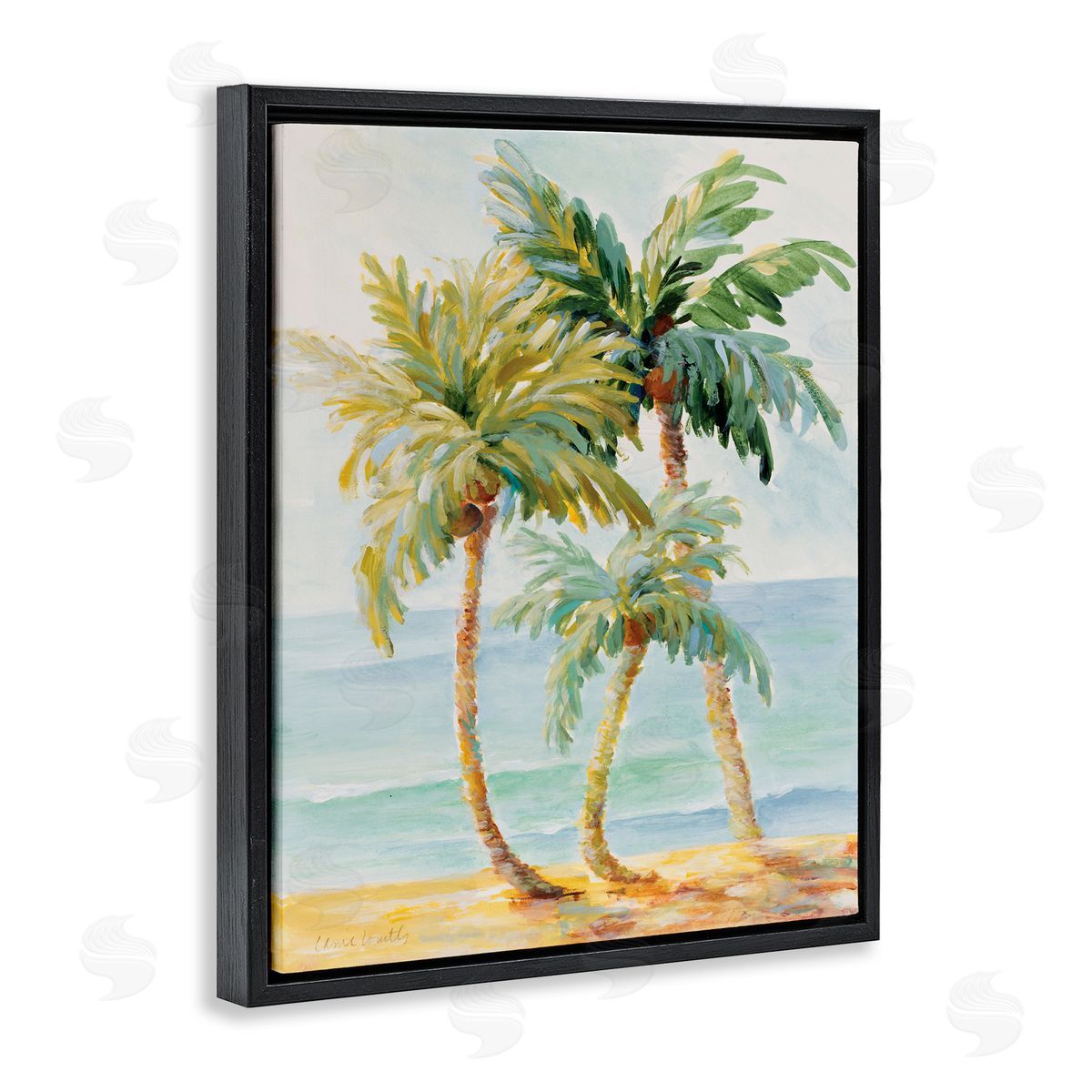 Tropical Palm Trees on Sand Black Floating Frame Canvas Wall Art, Home Decor by Lanie Loreth